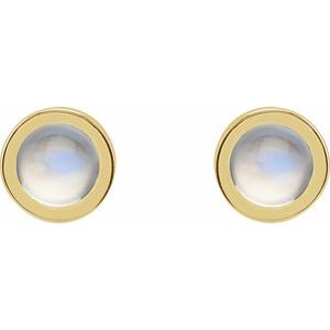 14K Yellow Gold Cabochon Natural Rainbow Moonstone Bezel-Set Solitaire Earrings – image 2