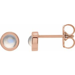 14K Rose Gold Cabochon Natural Rainbow Moonstone Bezel-Set Solitaire Earrings