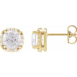 14K Yellow Gold Lab-Grown Moissanite & 1/10 CTW Natural Diamond Halo-Style Earrings
