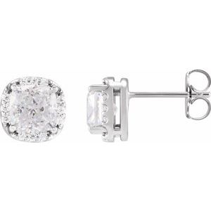 Sterling Silver Lab-Grown Moissanite & 1/10 CTW Natural Diamond Halo-Style Earrings