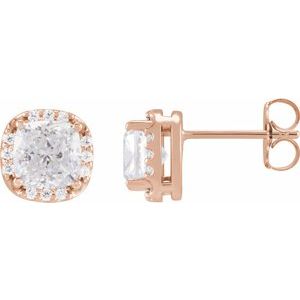 14K Rose Gold Lab-Grown Moissanite & 1/10 CTW Natural Diamond Halo-Style Earrings