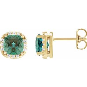 14K Yellow Gold Lab-Grown Alexandrite & 1/10 CTW Natural Diamond Halo-Style Earrings