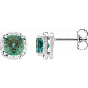 Sterling Silver Lab-Grown Alexandrite & 1/10 CTW Natural Diamond Halo-Style Earrings