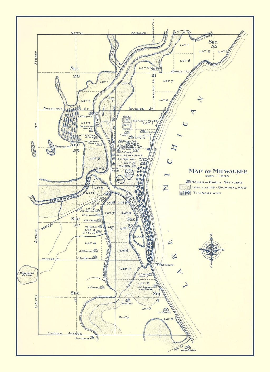 Vintage Map of Milwaukee, Wisconsin 1836