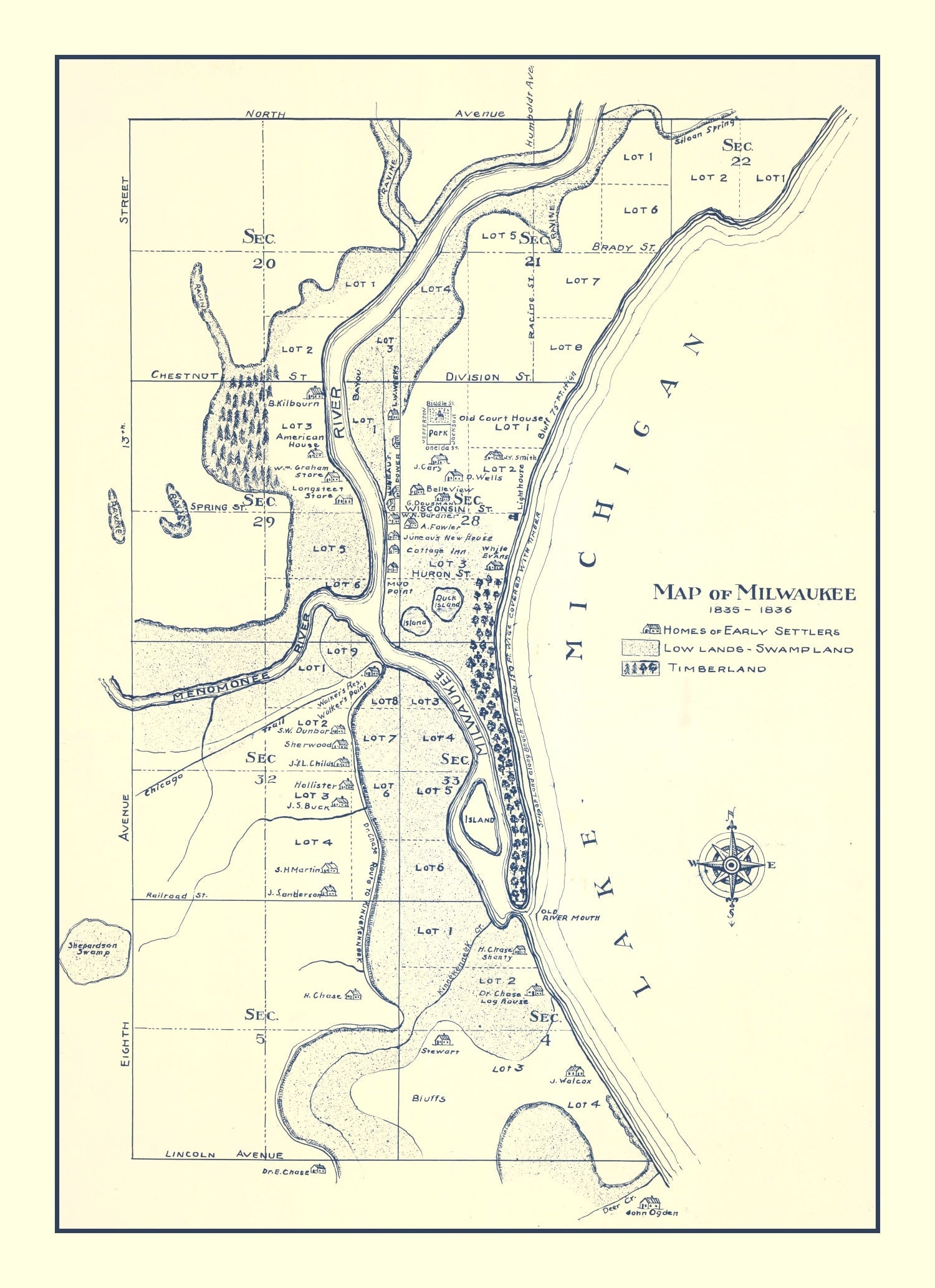 Vintage Map of Milwaukee, Wisconsin 1836