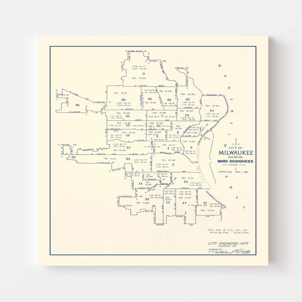Vintage Map of Milwaukee, Wisconsin 1931