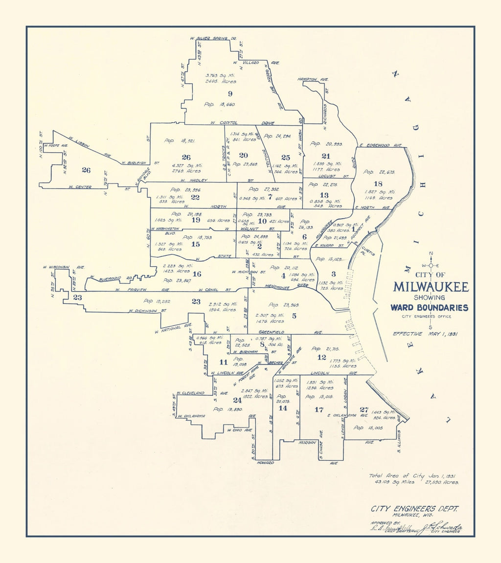 Vintage Map of Milwaukee, Wisconsin 1931