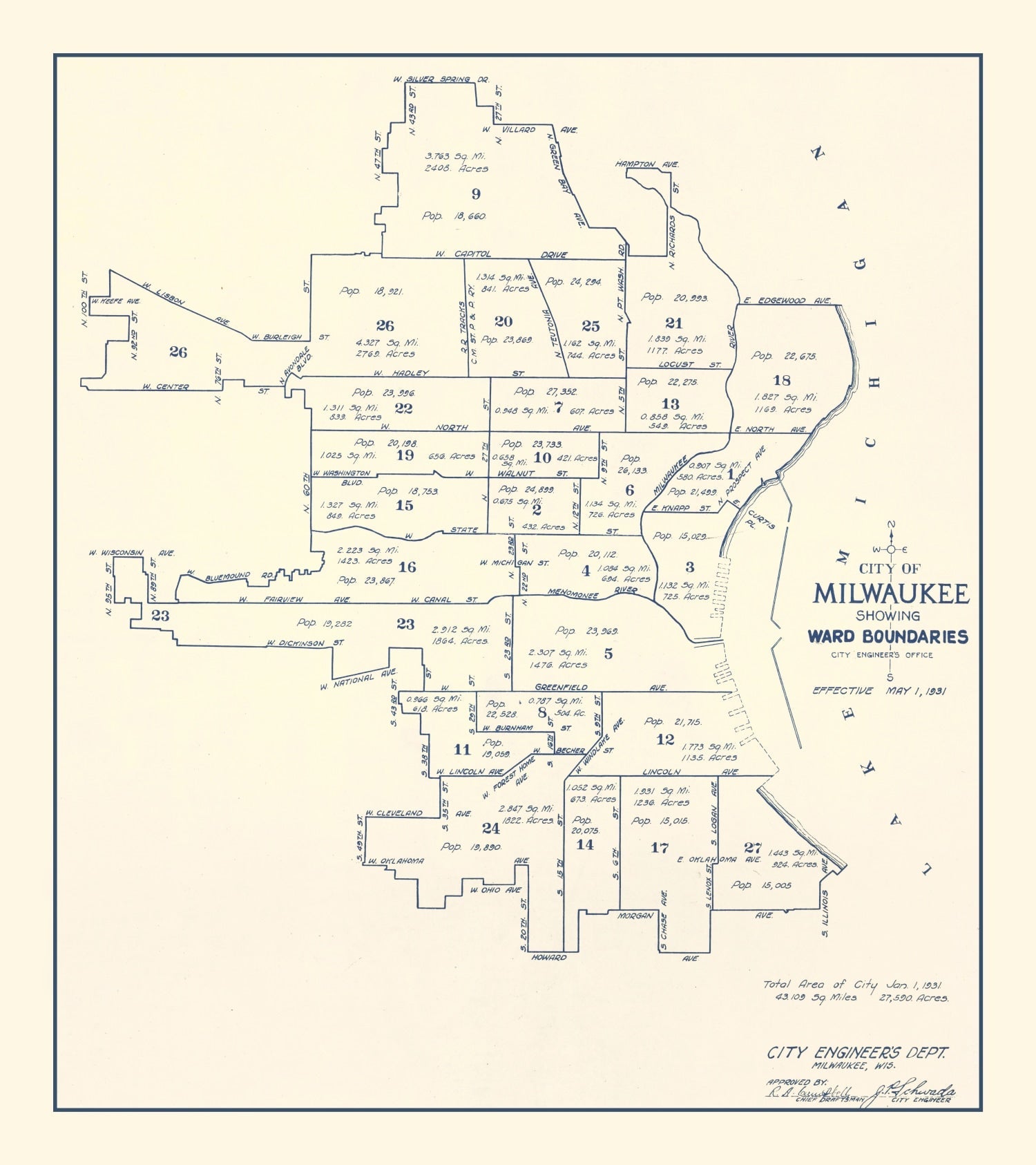 Vintage Map of Milwaukee, Wisconsin 1931