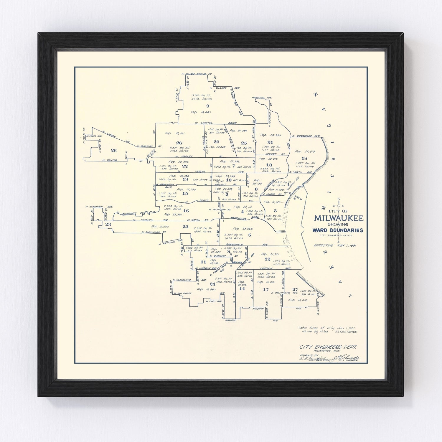 Vintage Map of Milwaukee, Wisconsin 1931