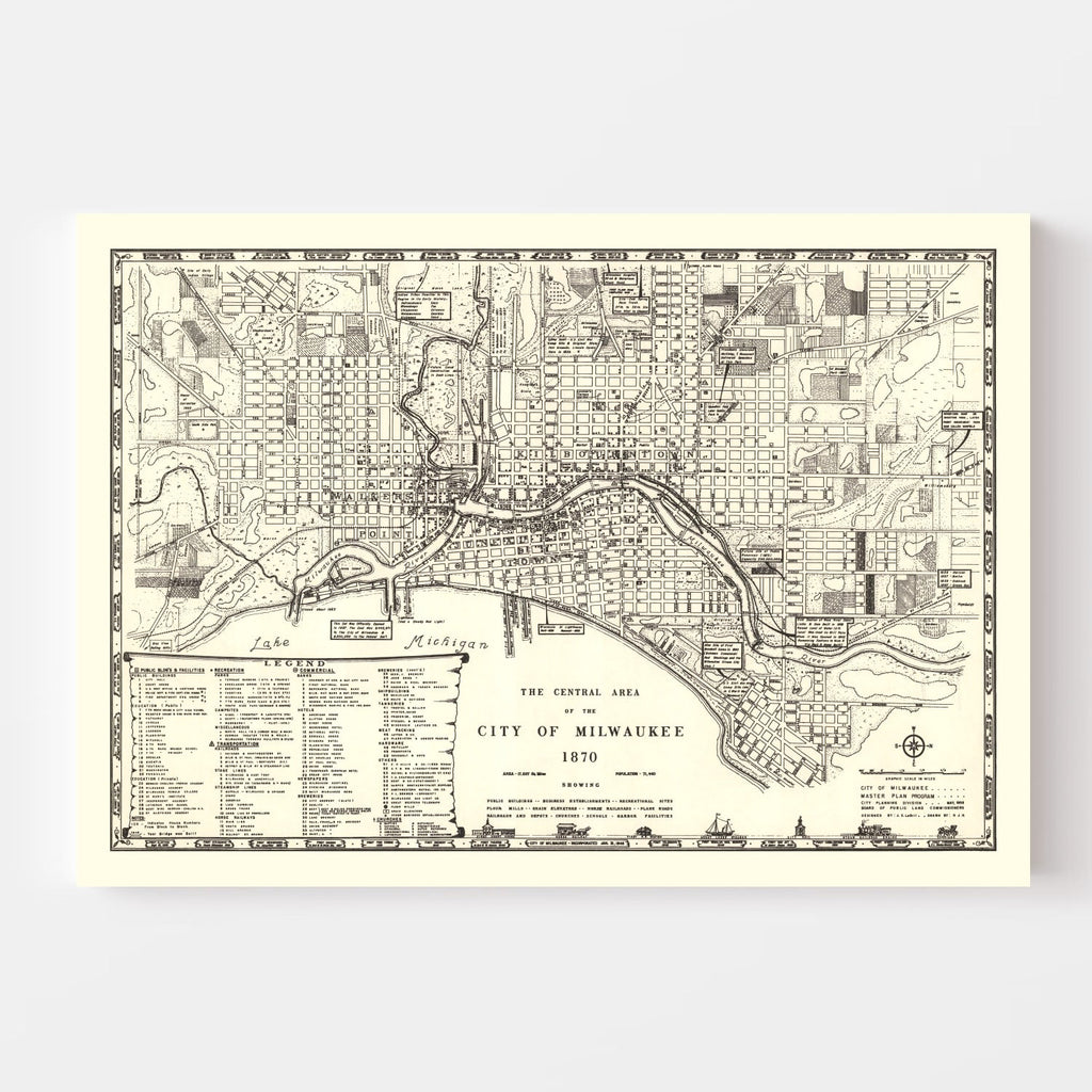 Vintage Map of Milwaukee, Wisconsin 1870