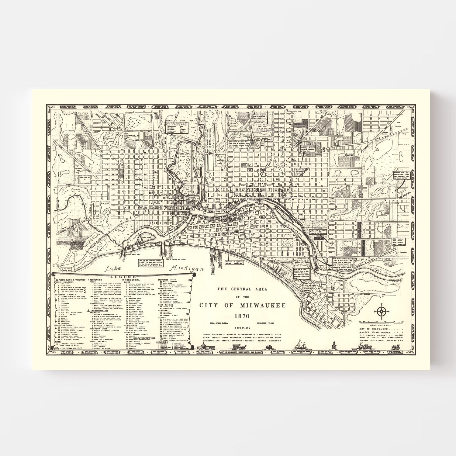 Vintage Map of Milwaukee, Wisconsin 1870