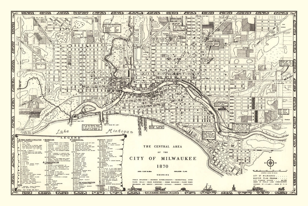 Vintage Map of Milwaukee, Wisconsin 1870