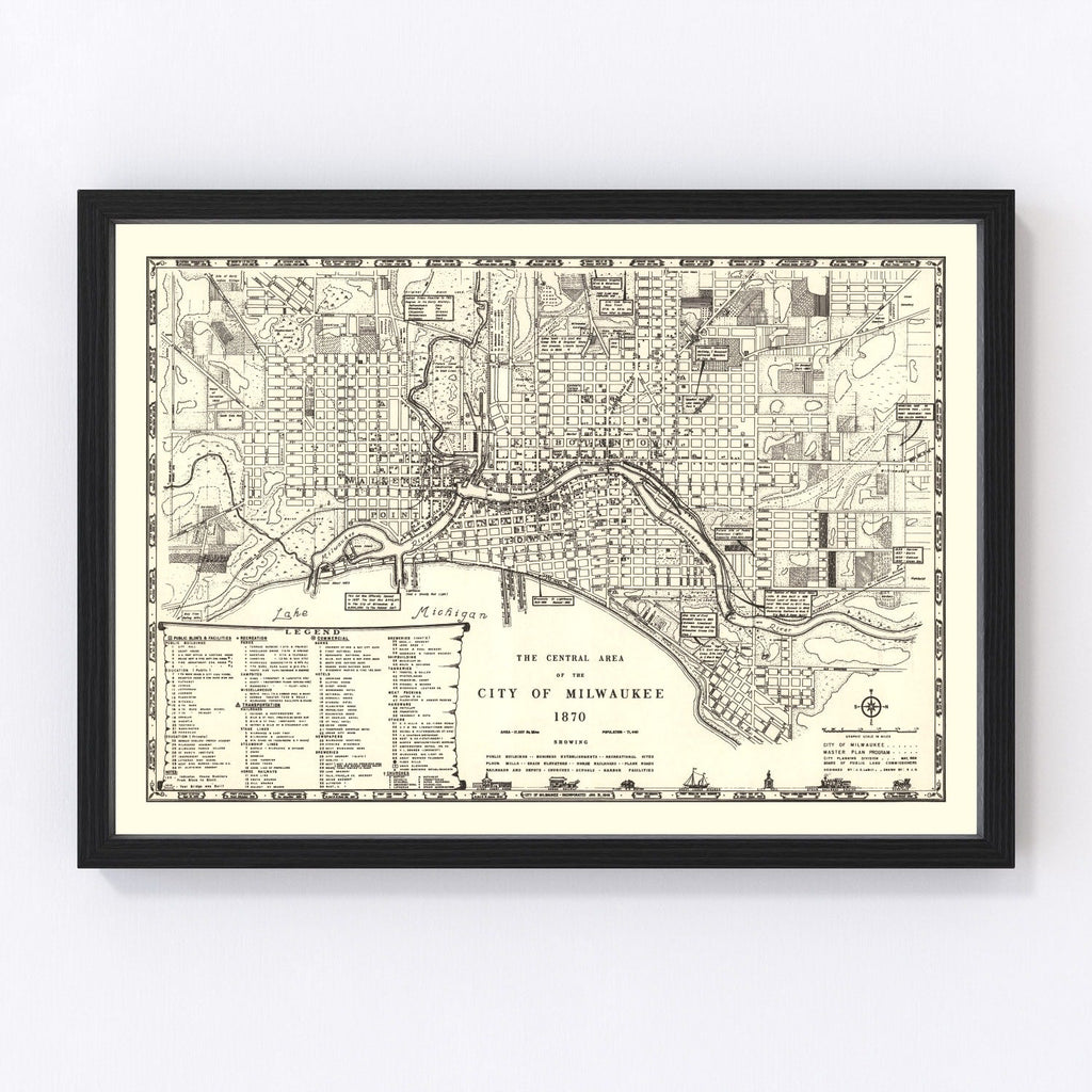 Vintage Map of Milwaukee, Wisconsin 1870