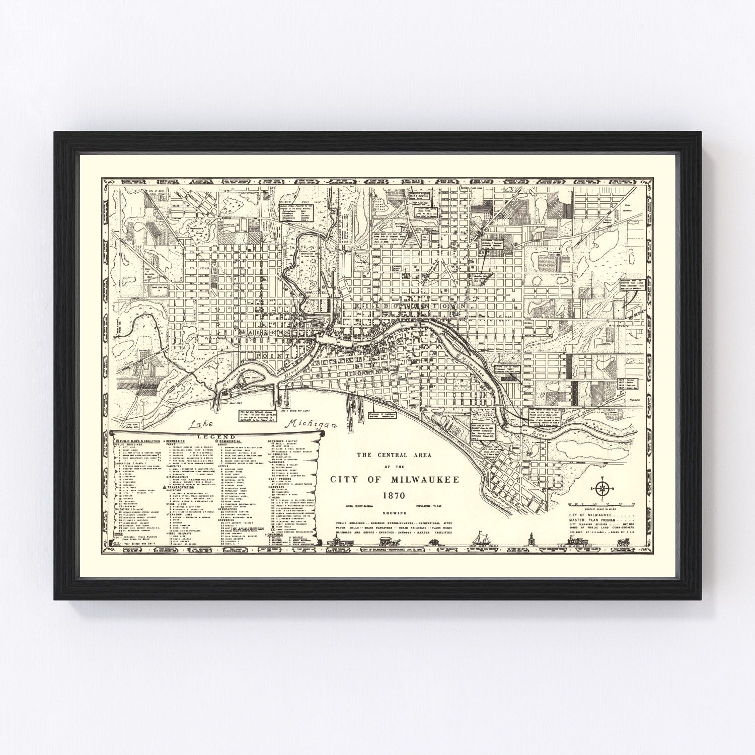 Vintage Map of Milwaukee, Wisconsin 1870
