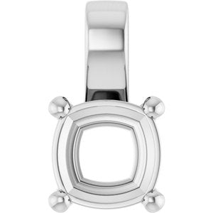 10K White Gold 8 mm Cushion Charm/Pendant Mounting – image 2