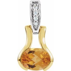 14K Yellow/White Gold Natural Citrine & .03 CTW Natural Diamond Pendant