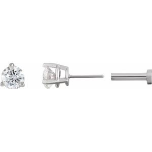 14K White Gold 1/5 CT Natural Diamond Press Fit Back Stud Earring