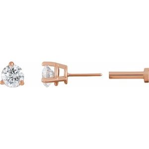14K Rose Gold 1/5 CT Natural Diamond Press Fit Back Stud Earring