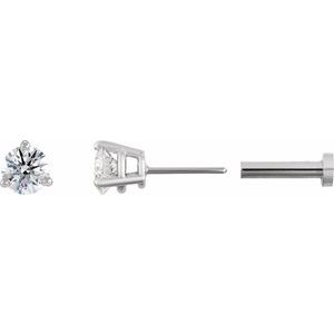 14K White Gold 1/6 CT Natural Diamond Press Fit Back Stud Earring