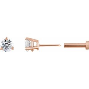 14K Rose Gold 1/6 CT Natural Diamond Press Fit Back Stud Earring
