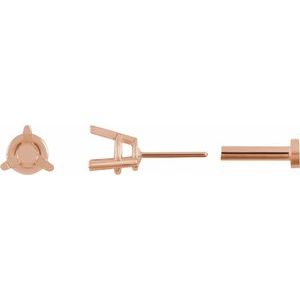 14K Rose Gold 3.5 mm Round 3-Prong Press Fit Back Stud Earring Mounting