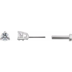 14K White Gold 1/10 CT Natural Diamond Press Fit Back Stud Earring