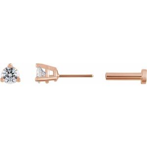 14K Rose Gold 1/10 CT Natural Diamond Press Fit Back Stud Earring