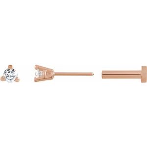 14K Rose Gold .03 CT Natural Diamond Press Fit Back Stud Earring