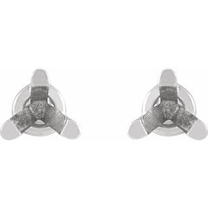 14K White Gold 3 mm Round 3-Prong Press Fit Back Stud Earring Mounting – image 2