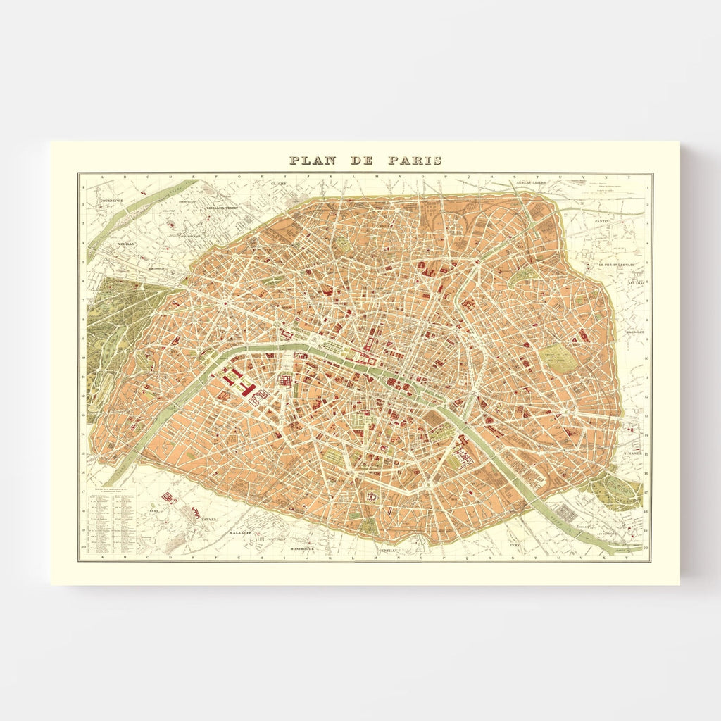 Vintage Map of Paris, France 1893