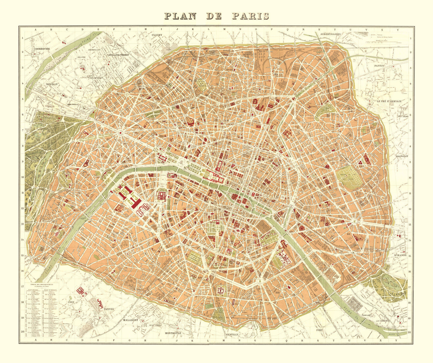 Vintage Map of Paris, France 1893