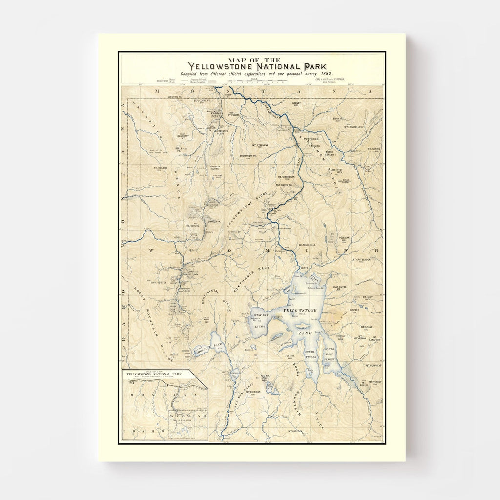 Vintage Yellowstone National Park Map 1882