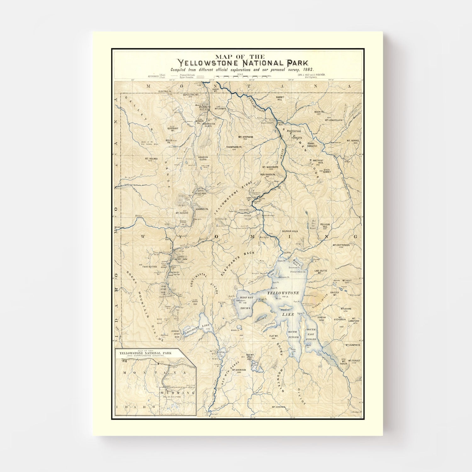 Vintage Yellowstone National Park Map 1882