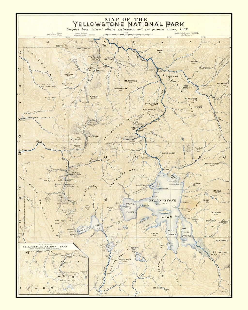 Vintage Yellowstone National Park Map 1882