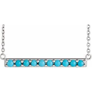 Platinum Cabochon Natural Turquoise Bar 18" Necklace