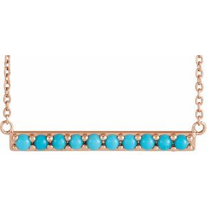 14K Rose Cabochon Natural Turquoise Bar 18" Necklace