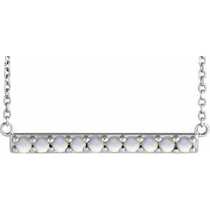 Sterling Silver Cabochon Natural Rainbow Moonstone Bar 16" Necklace