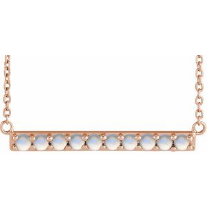 14K Rose Cabochon Natural Rainbow Moonstone Bar 18" Necklace