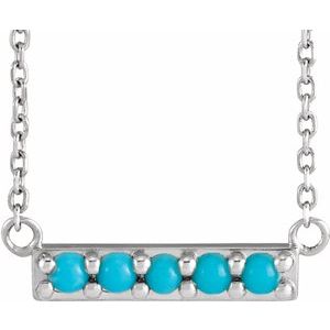 14K White Cabochon Turquoise Bar 18" Necklace
