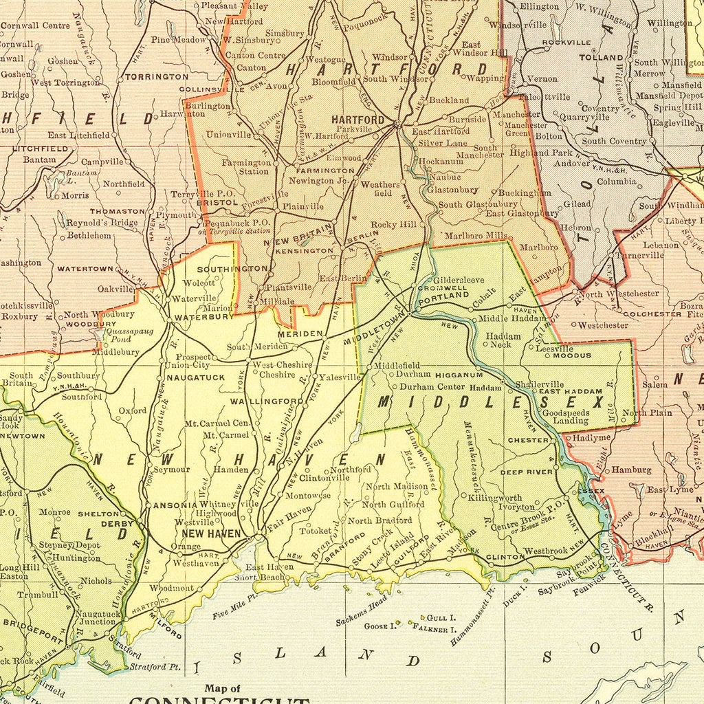 Vintage Map of Connecticut 1900