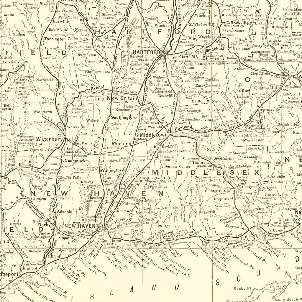 Vintage Map of Connecticut 1898