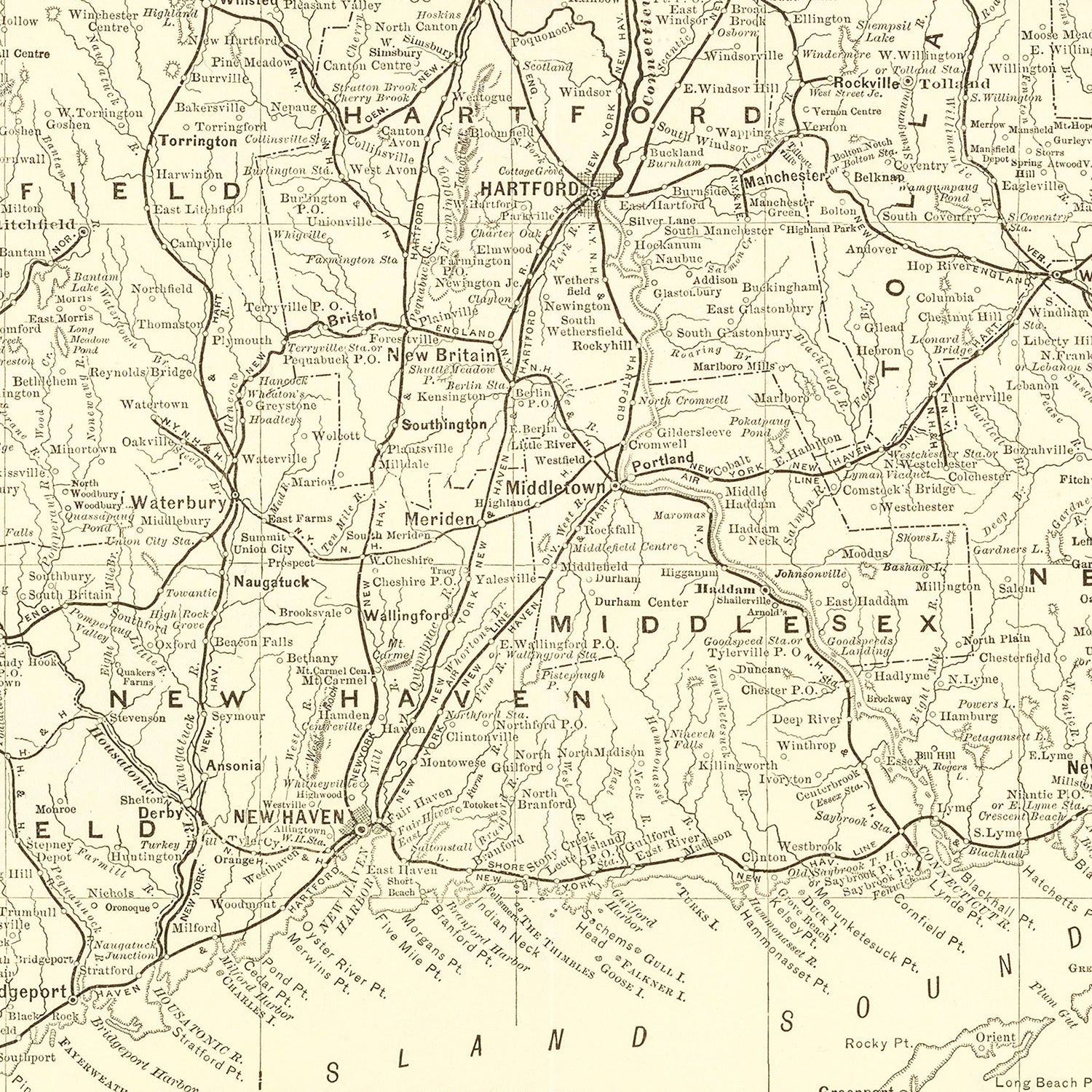Vintage Map of Connecticut 1898