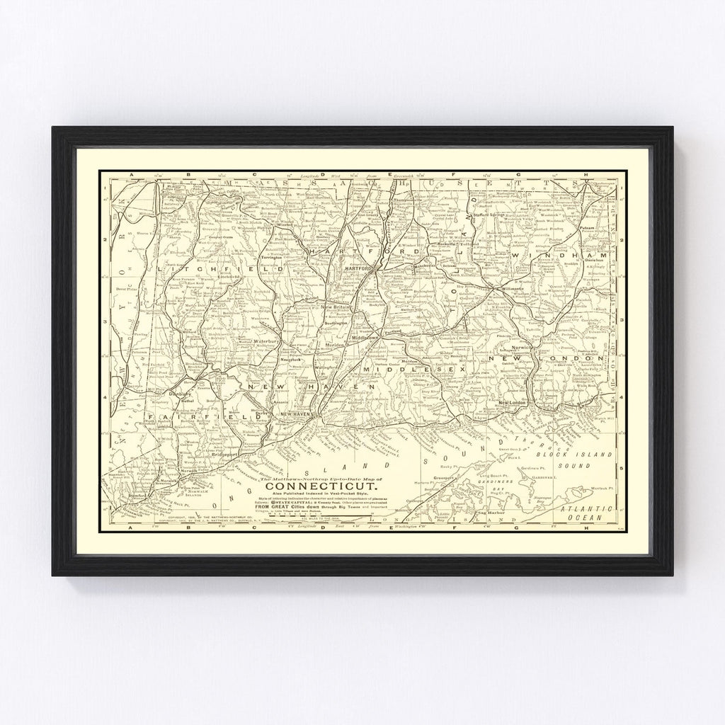 Vintage Map of Connecticut 1898