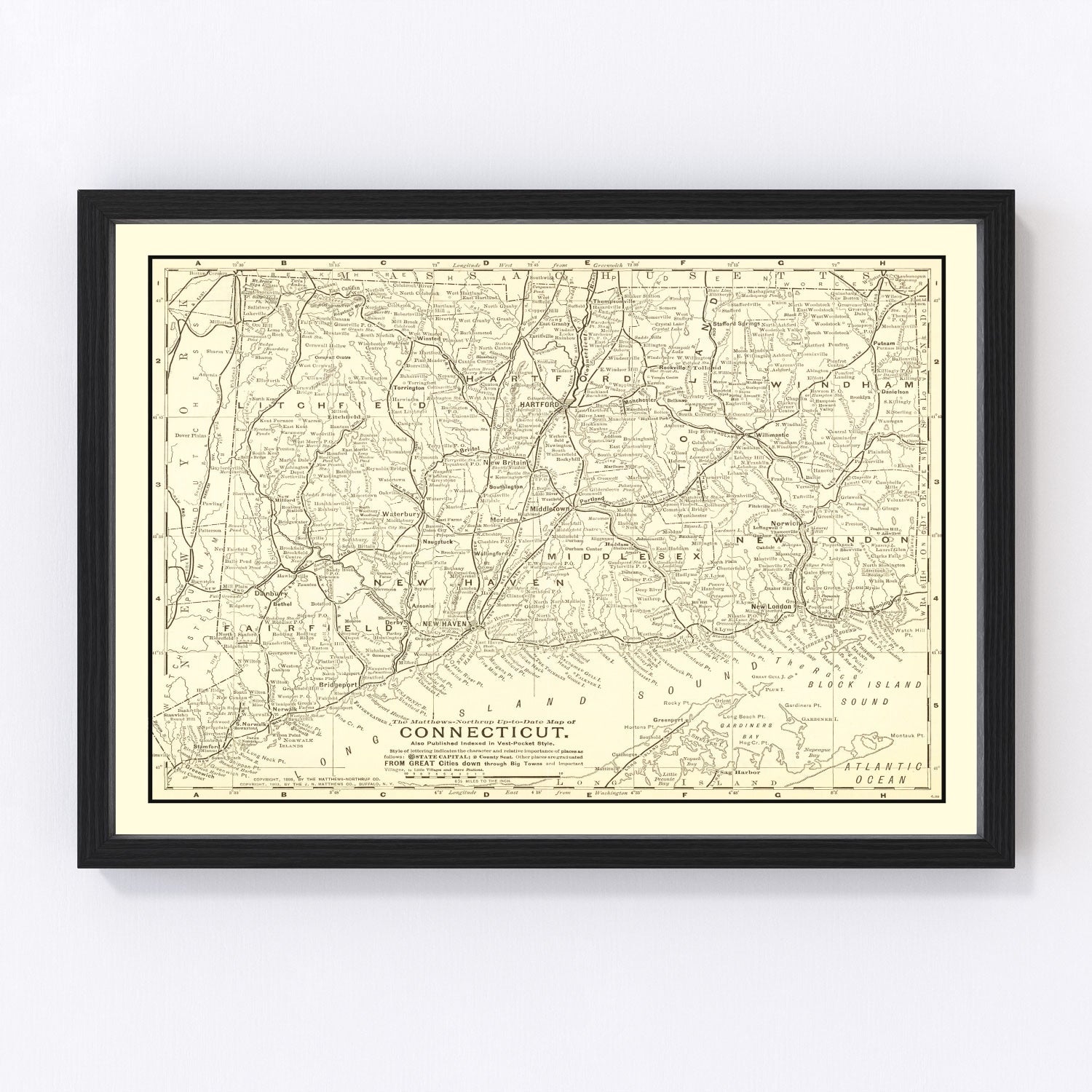 Vintage Map of Connecticut 1898