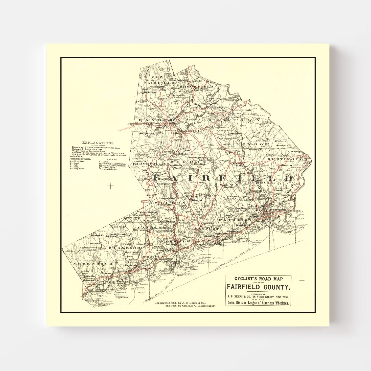 Vintage Map of Fairfield County, Connecticut 1885