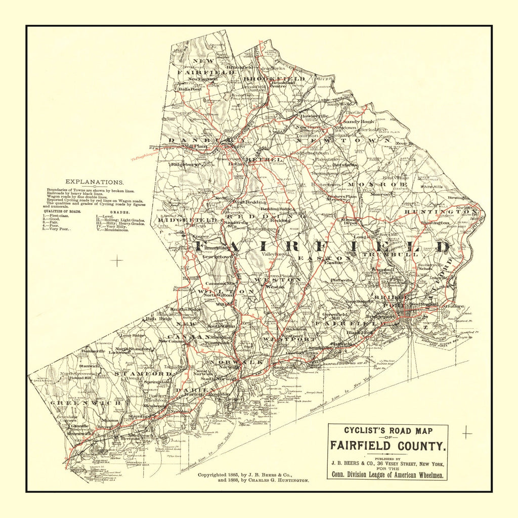 Vintage Map of Fairfield County, Connecticut 1885