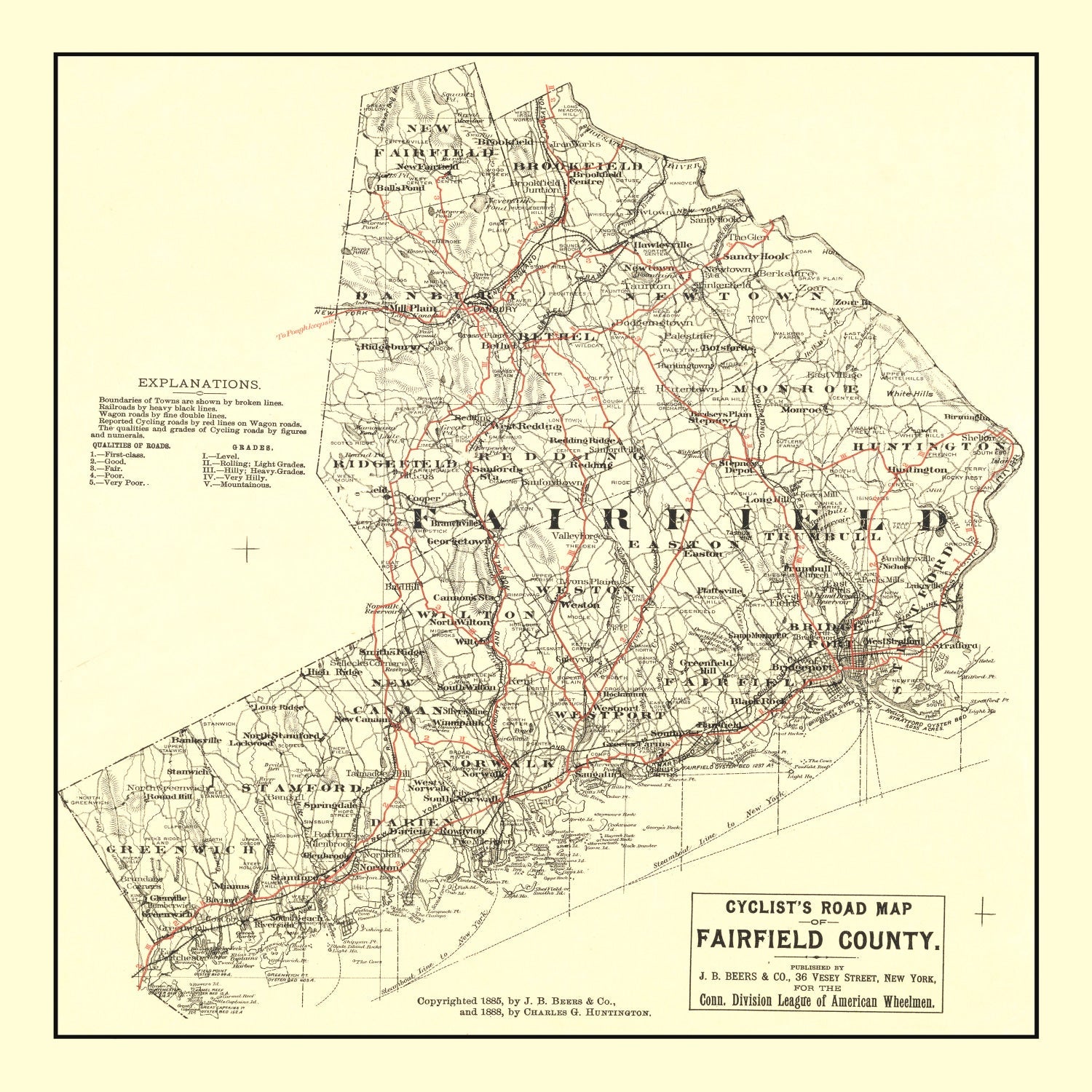 Vintage Map of Fairfield County, Connecticut 1885