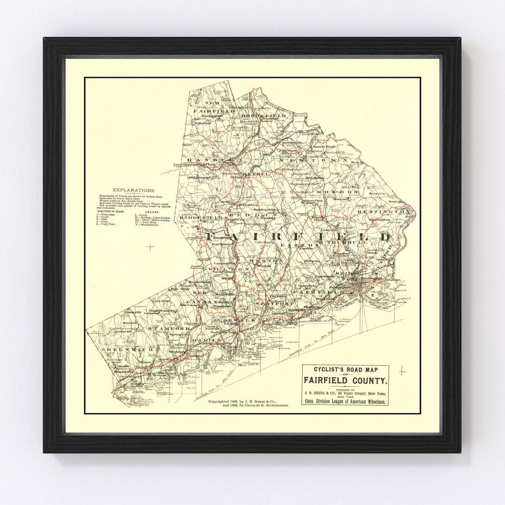 Vintage Map of Fairfield County, Connecticut 1885