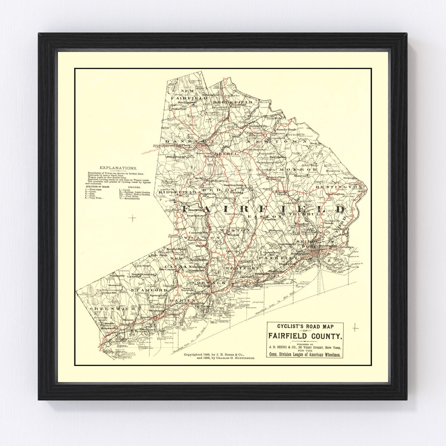 Vintage Map of Fairfield County, Connecticut 1885