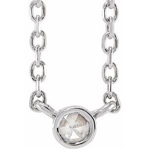 14K White Gold .03 CT Rose-Cut Natural Diamond Bezel-Set 18" Necklace